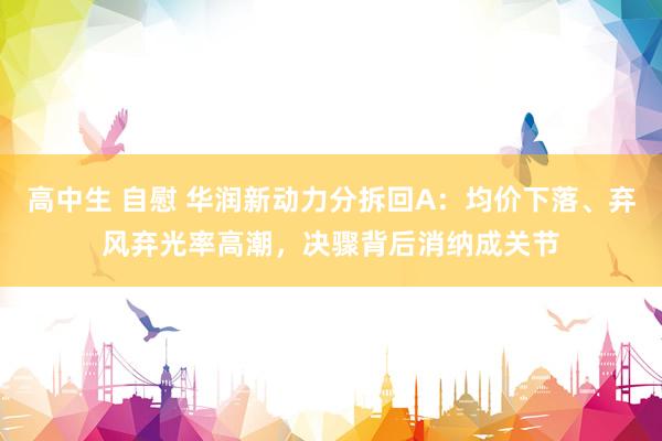 高中生 自慰 华润新动力分拆回A：均价下落、弃风弃光率高潮，决骤背后消纳成关节