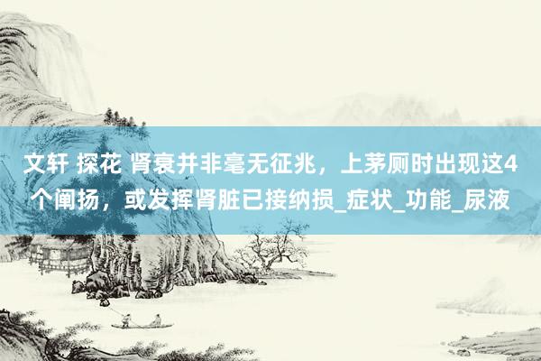 文轩 探花 肾衰并非毫无征兆，上茅厕时出现这4个阐扬，或发挥肾脏已接纳损_症状_功能_尿液